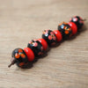 Handmade Lampwork Glass Beads - Black and Red Floral Set