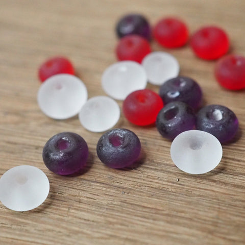 Handmade Lampwork Glass Beads - Purple, Red and White Etched Spacers
