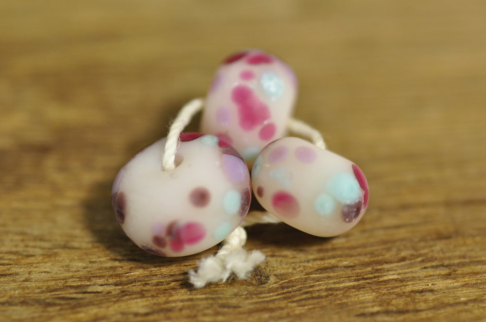 Handmade Lampwork Glass Beads - Blush Pink with Rose Speckles (1805)