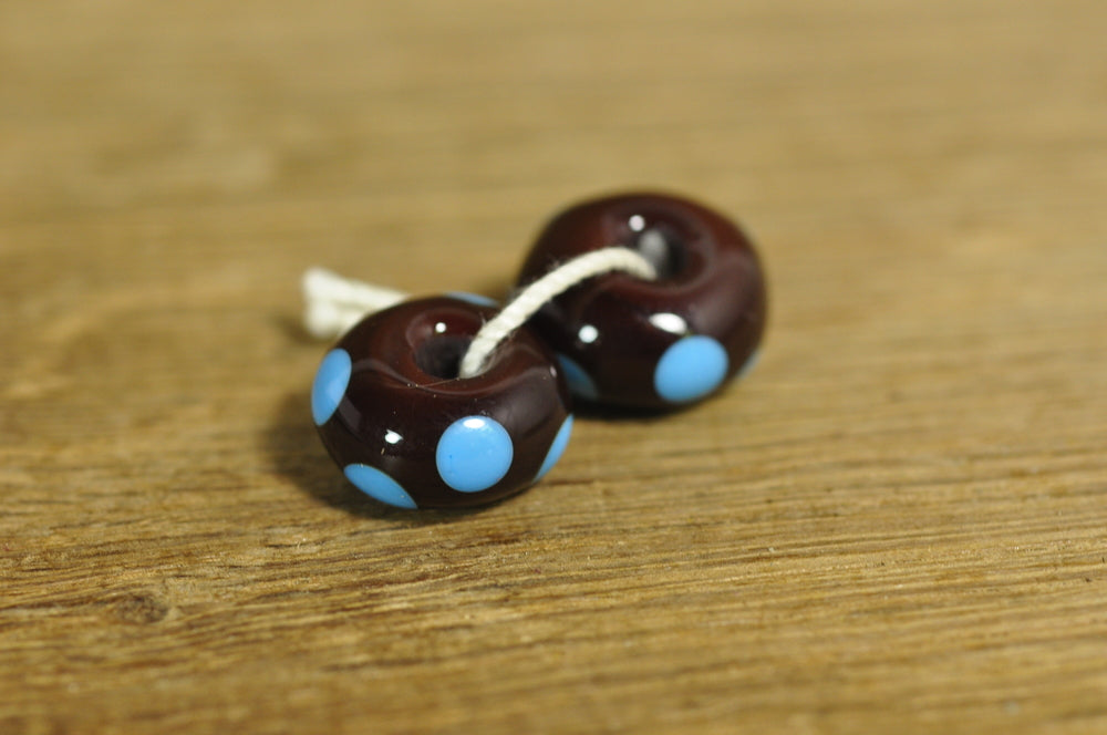 Handmade Lampwork Glass Beads - Brown with Turquoise Dots (1806)