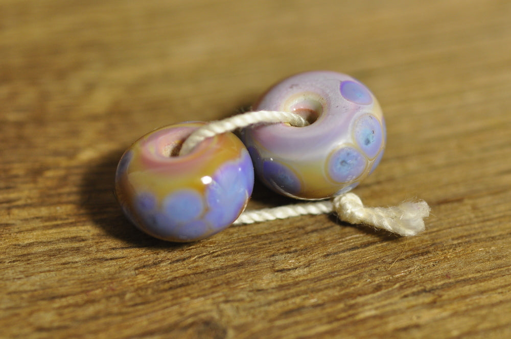 Handmade Lampwork Glass Beads - Pinky Brown with Purple Speckles (1807)