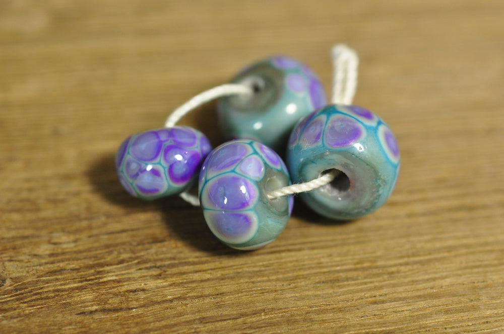 Handmade Lampwork Glass Beads - Aqua with Purple Speckles(1808)