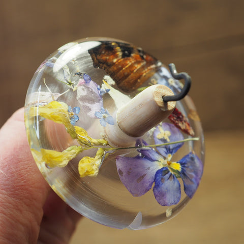 Botanical Top Whorl Resin Drop Spindle - Mixed Flowers (1), 38 grams