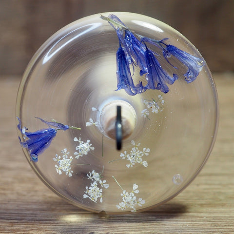 New Design Botanical Top Whorl Resin Drop Spindle - Bluebells and Cow Parsley