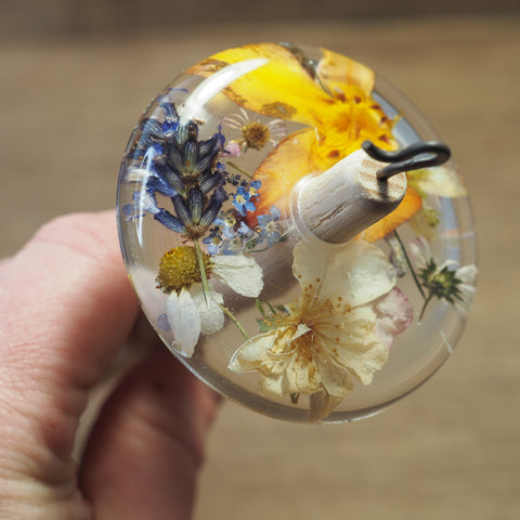 Botanical Top Whorl Resin Drop Spindle - Mixed Flowers (2), 37 grams