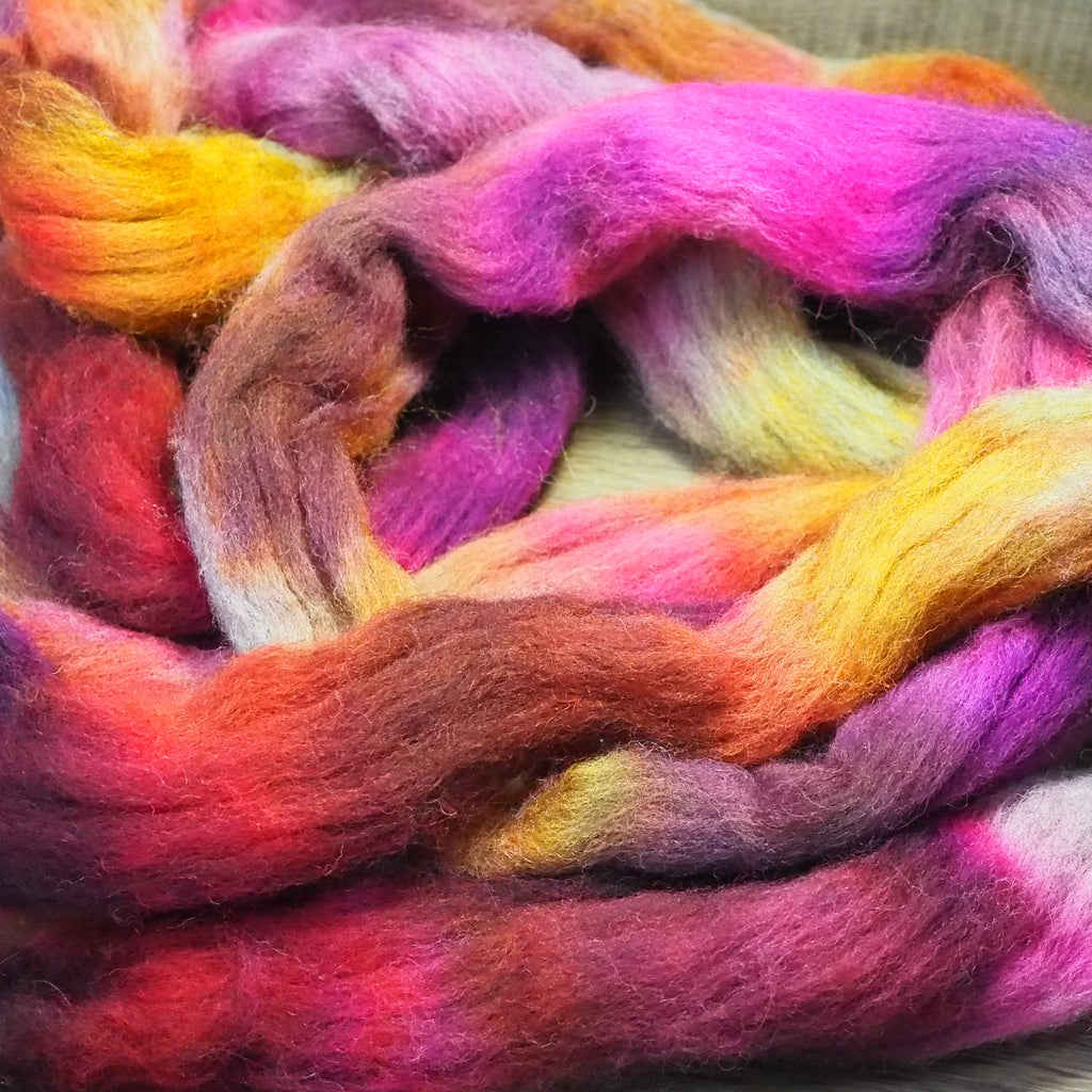 Hand Dyed Cheviot Wool Top for Spinning or Felting - 'Ember Shades'
