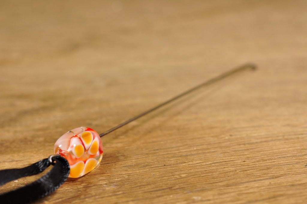 Spinner's Fetch Hook (Orifice hook) Orange with Amber Flowers