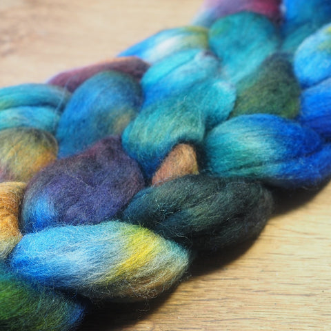 100g Hand Dyed Merino Wool Top for Handspinning or Felting - 'Peacock Shades’