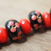 Handmade Lampwork Glass Beads - Black and Red Floral Set