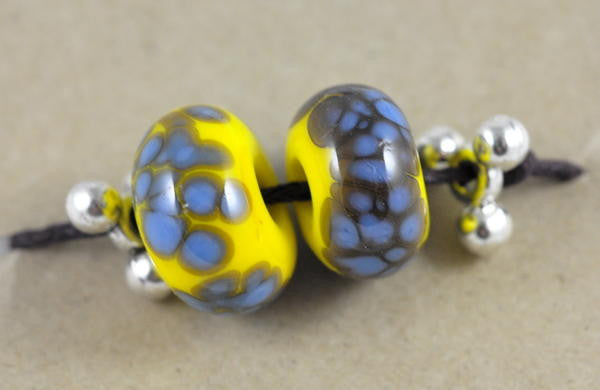 Handmade Lampwork Glass Beads - Yellow / Blue Speckles