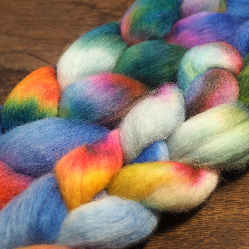 Hand Dyed Corriedale Wool Top for Spinning or Felting - 'Spring Flowers'
