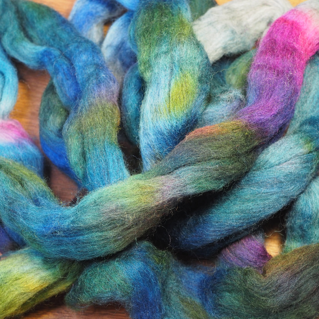 Hand Dyed Corriedale Wool Top for Spinning or Felting - 'Fairy Pool Shades'