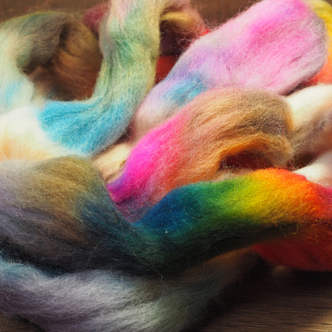 Hand Dyed Cheviot Wool Top for Spinning or Felting - 'Autumn Bouquet'
