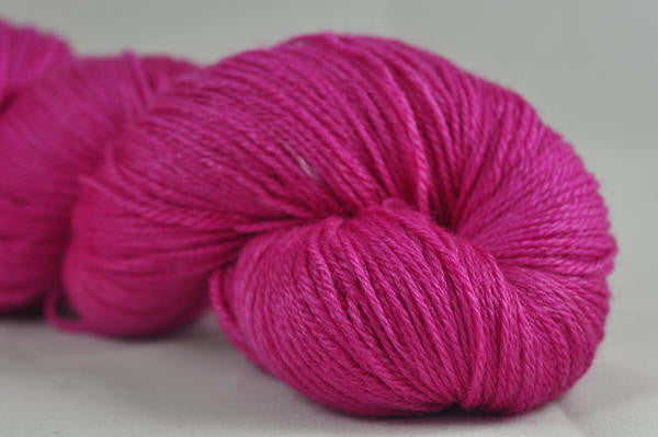 Hand Dyed BFL/Silk/Cashmere 4ply Semi-Solid Yarn (Bath 4ply) - "Fuchsia"
