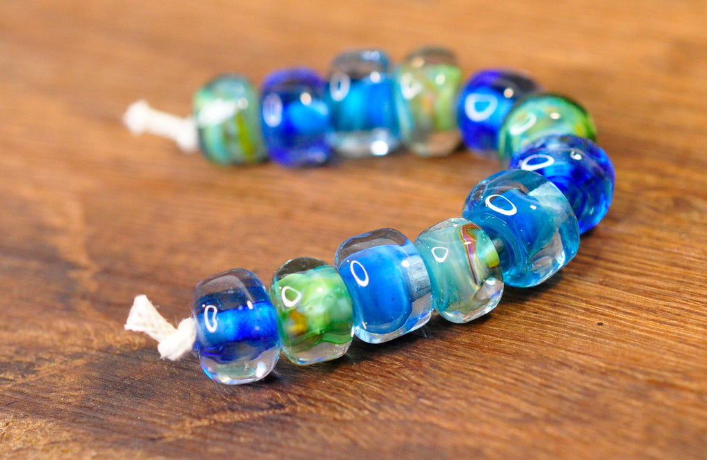 Handmade Lampwork Glass Beads - Blue and Aqua Nuggets