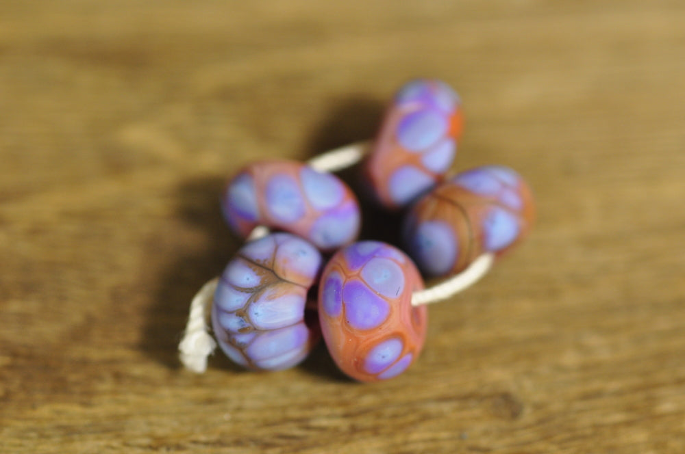 Handmade Lampwork Glass Beads - Coral / Purple Speckled, Matt Finish