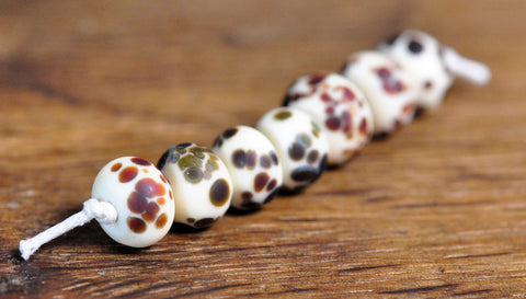 Handmade Lampwork Glass Beads - Ivory/Brown Speckles