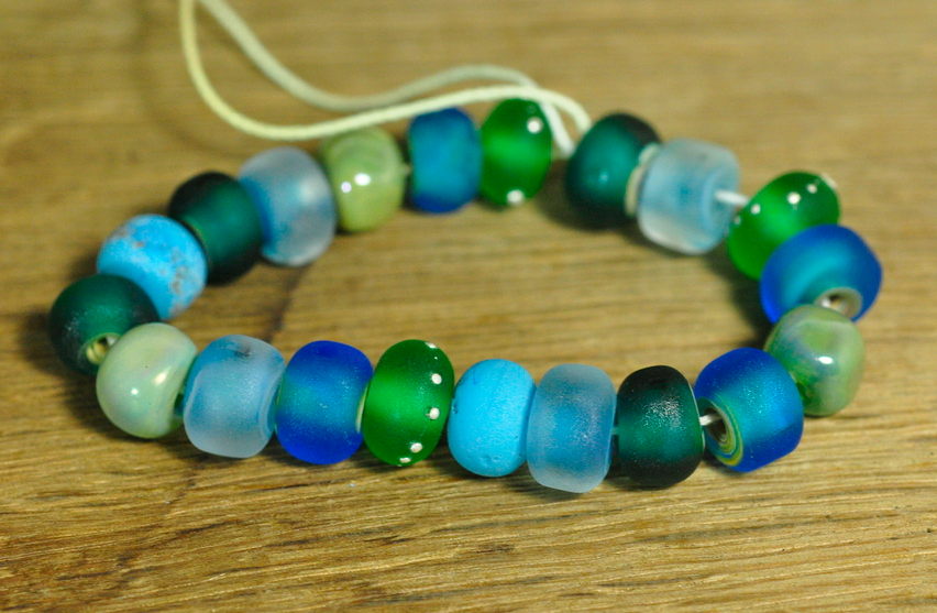 Handmade Lampwork Glass Bead Set - Teal and Green Nuggets