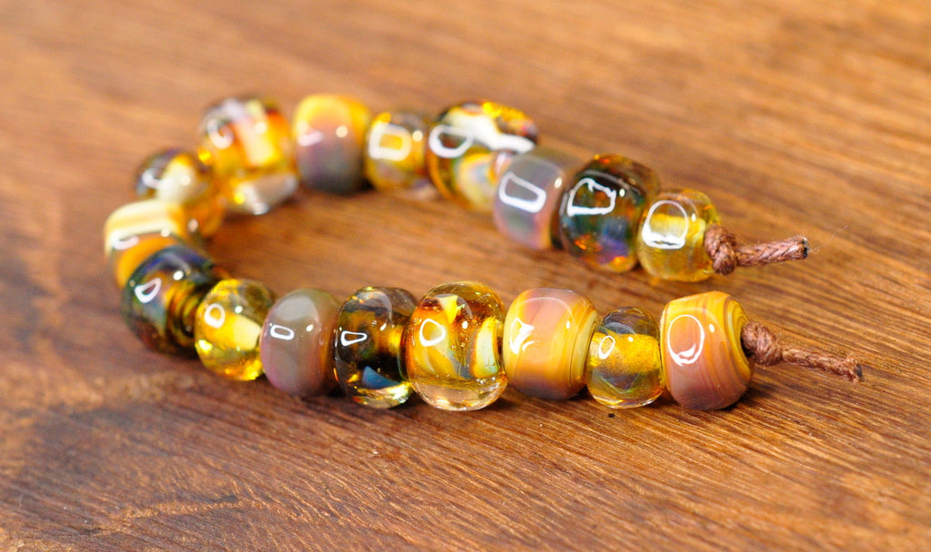 Handmade Lampwork Glass Beads - 'Topaz' Nuggets