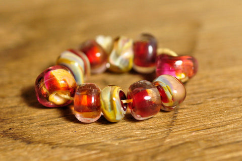 Handmade Lampwork Glass Bead Set - Berry Reds