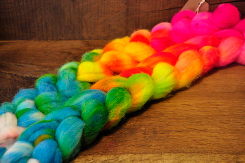 BFL Wool Top for Hand Spinning - 'Brightest of Rainbows'