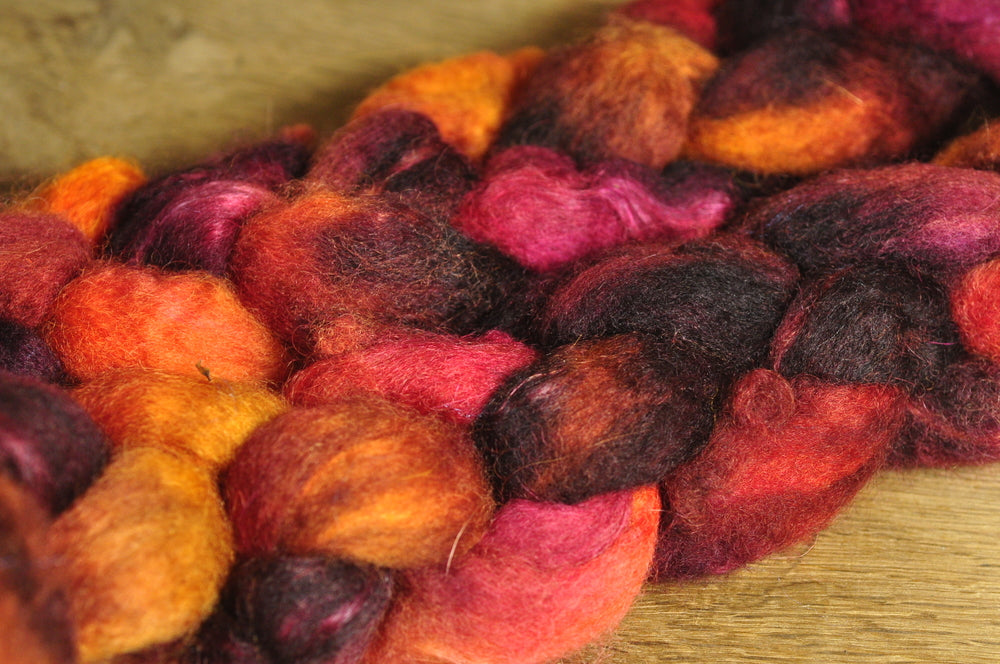 Hand Dyed Bluefaced Leicester Wool (BFL) and Kid Mohair Top for Spinning or Felting - 'Burnt Orange'