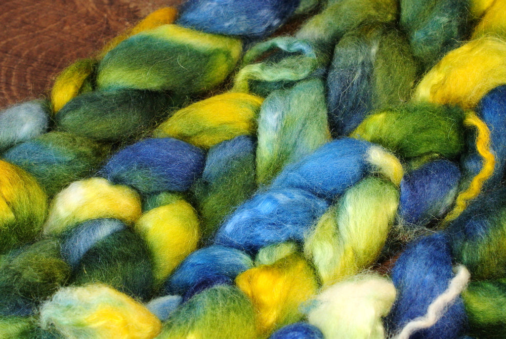 Hand Dyed Bluefaced Leicester Wool (BFL) and Kid Mohair Top for Spinning or Felting - 'Rock Pool II'