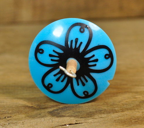 Lightweight Resin Drop Spindle - Black Flower on Blue