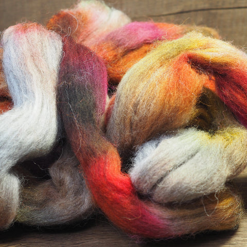 Hand Dyed Cheviot Wool Top for Spinning or Felting - 'Bonfire Embers'
