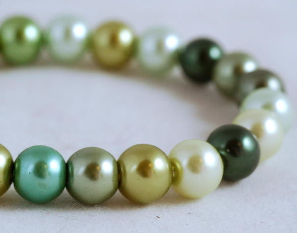 Stretch Bracelet, Wrist Distaff - Green Glass Pearls