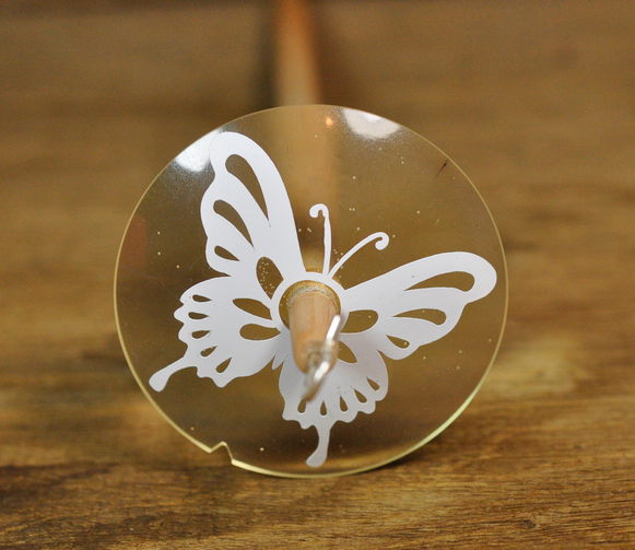 Lightweight Resin Drop Spindle - Butterfly on Clear