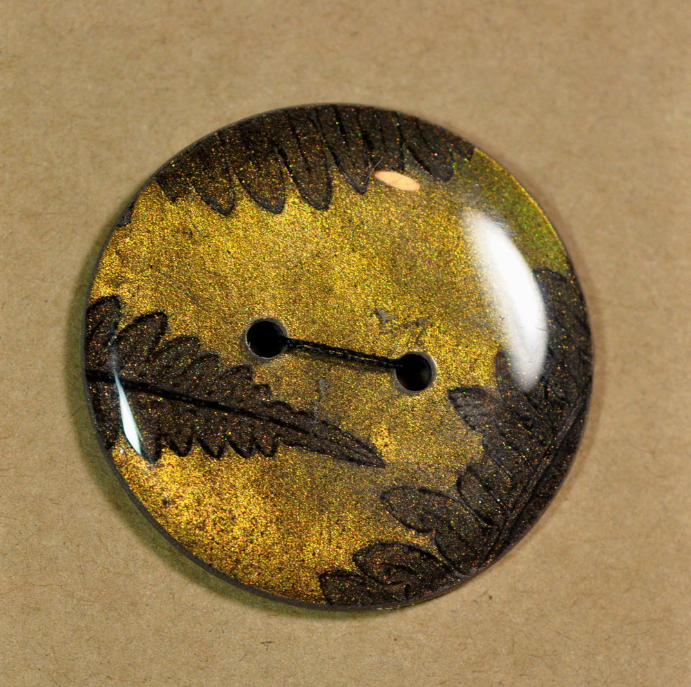 Large Handmade Button, 32mm - Gold Shadow Leaf