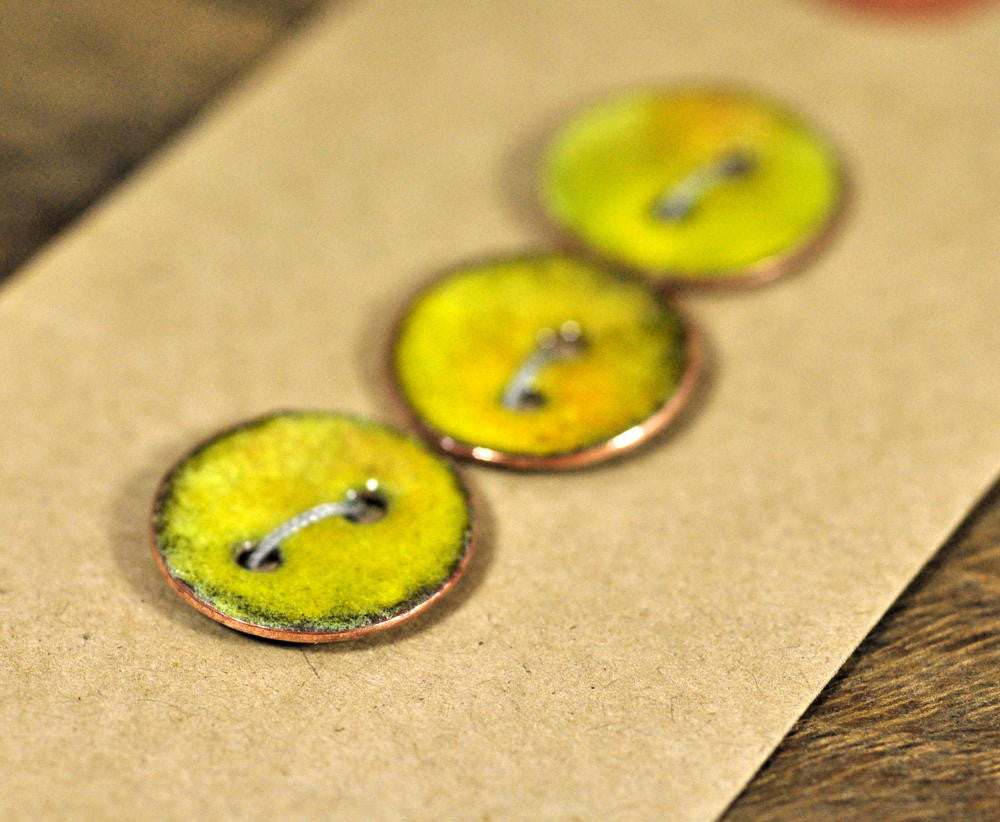 Handmade Enamelled Copper Buttons - Mustard