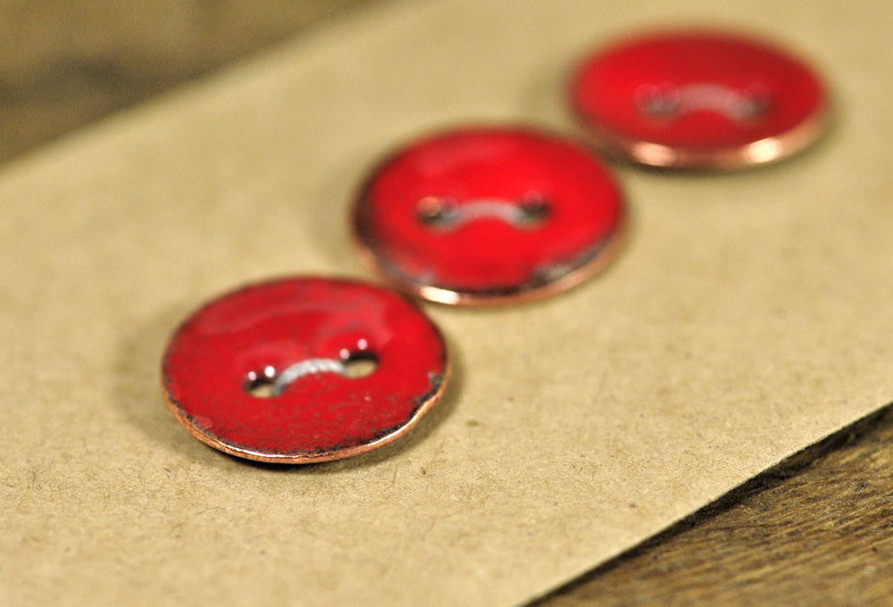 Handmade Enamelled Copper Buttons - Poppy