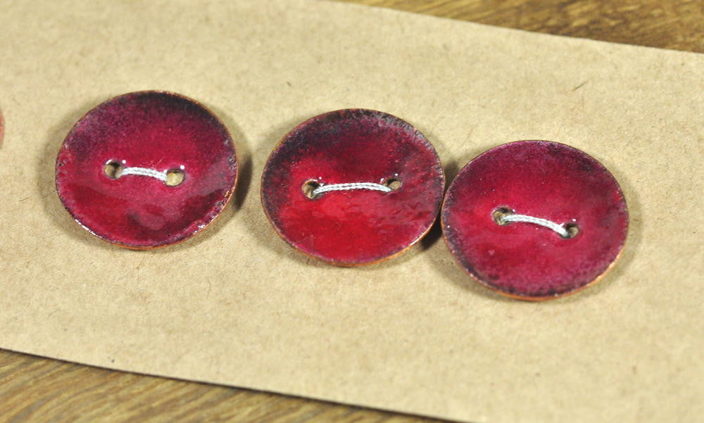 Handmade Enamelled Copper Buttons - Red/Blue