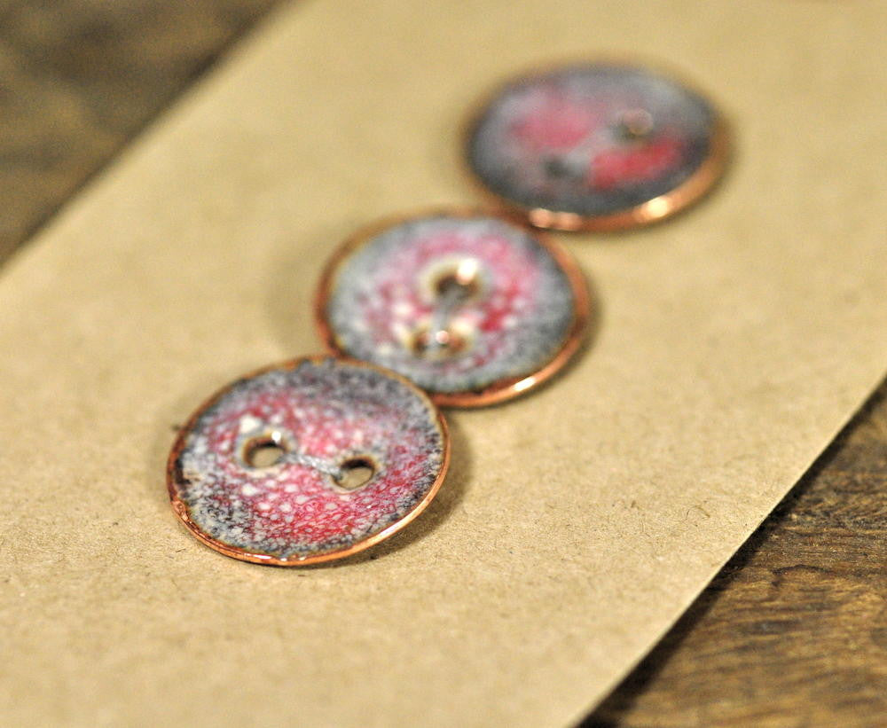 Handmade Enamelled Copper Buttons - Speckled Red