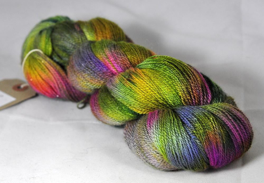 Hand Dyed Merino/Silk/Sparkle Laceweight Yarn (Penzance 2ply) - English Country Garden