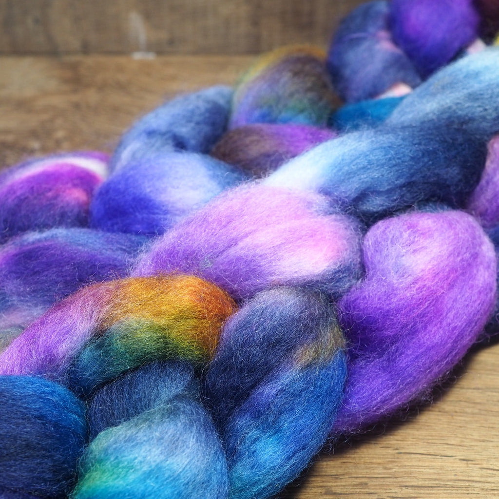 Hand Dyed Corriedale Wool Top for Spinning or Felting - 'Aster'