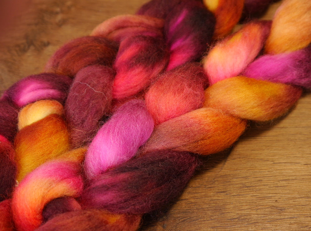 Hand Dyed Corriedale Wool Top for Spinning or Felting - 'Embers'