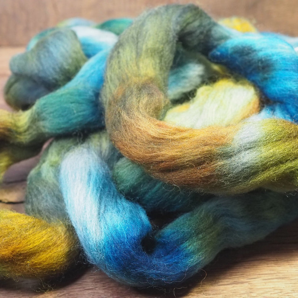 Hand Dyed Corriedale Wool Top for Spinning or Felting - 'Mallard Shades'