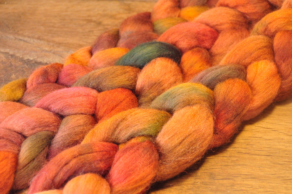 Hand Dyed Corriedale Wool Top for Spinning or Felting - 'Pheasant'