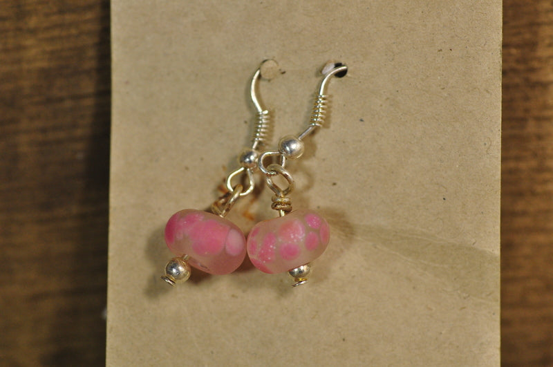 SALE! Handmade Earrings - Frosted Pink Glass
