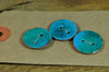 Handmade Enamelled Copper Buttons - Teal and Blue 19mm