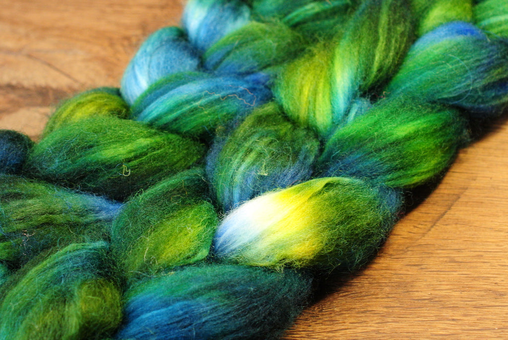 Hand Dyed Superwash English Wool with Nylon Blend Top for Spinning, - 'Dragonfly'