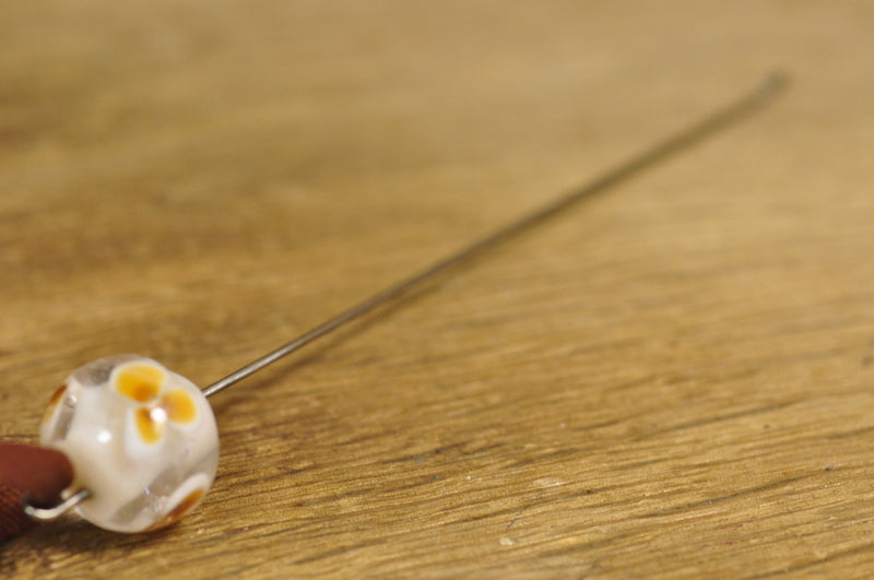 Spinner's Fetch Hook (Orifice hook), Lampwork Glass: Amber with White Sparkles