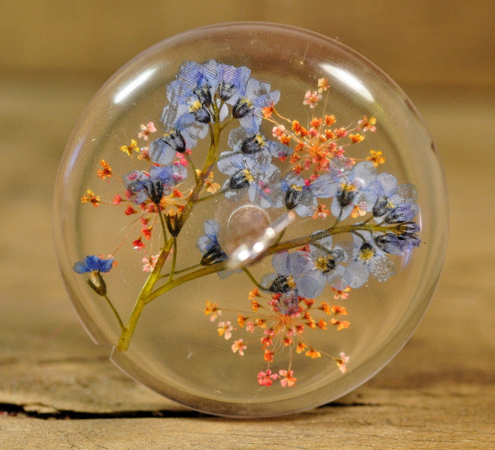 SECONDS Resin Drop Spindle - Forget-me-not and Pink Lace Flower