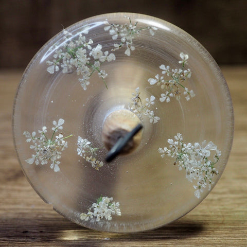 New Design Botanical Top Whorl Resin Drop Spindle - Cow Parsley