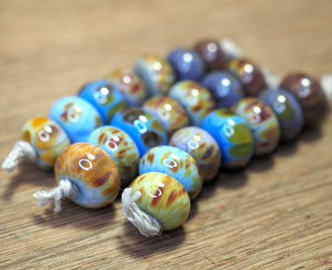 Handmade Lampwork Glass Beads - Blue and Purple with Raku Speckles
