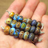 Handmade Lampwork Glass Beads - Blue and Purple with Raku Speckles