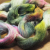 Hand Dyed Cheviot Wool Top for Spinning or Felting - 'Green and Pink'